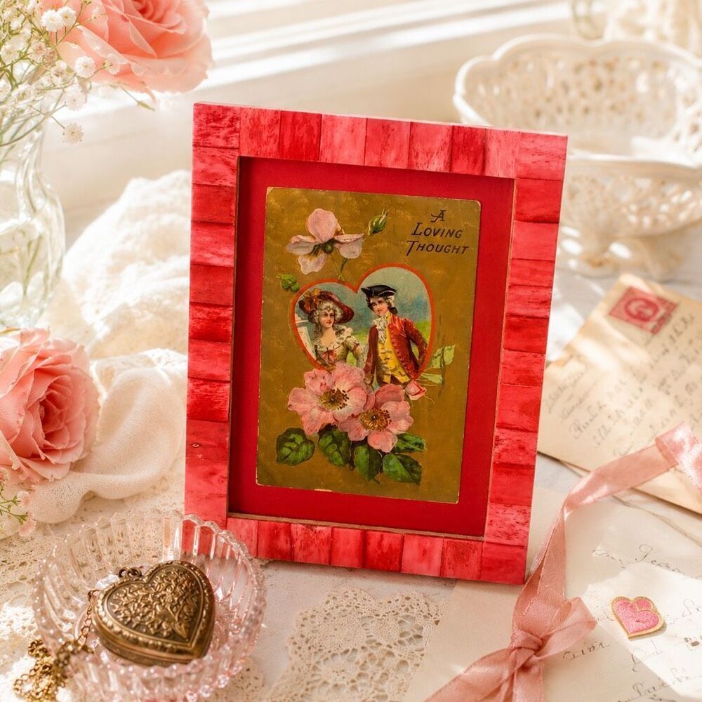 Vintage Valentines Day Victorian Love Postcard, Red 4x6” Frame
